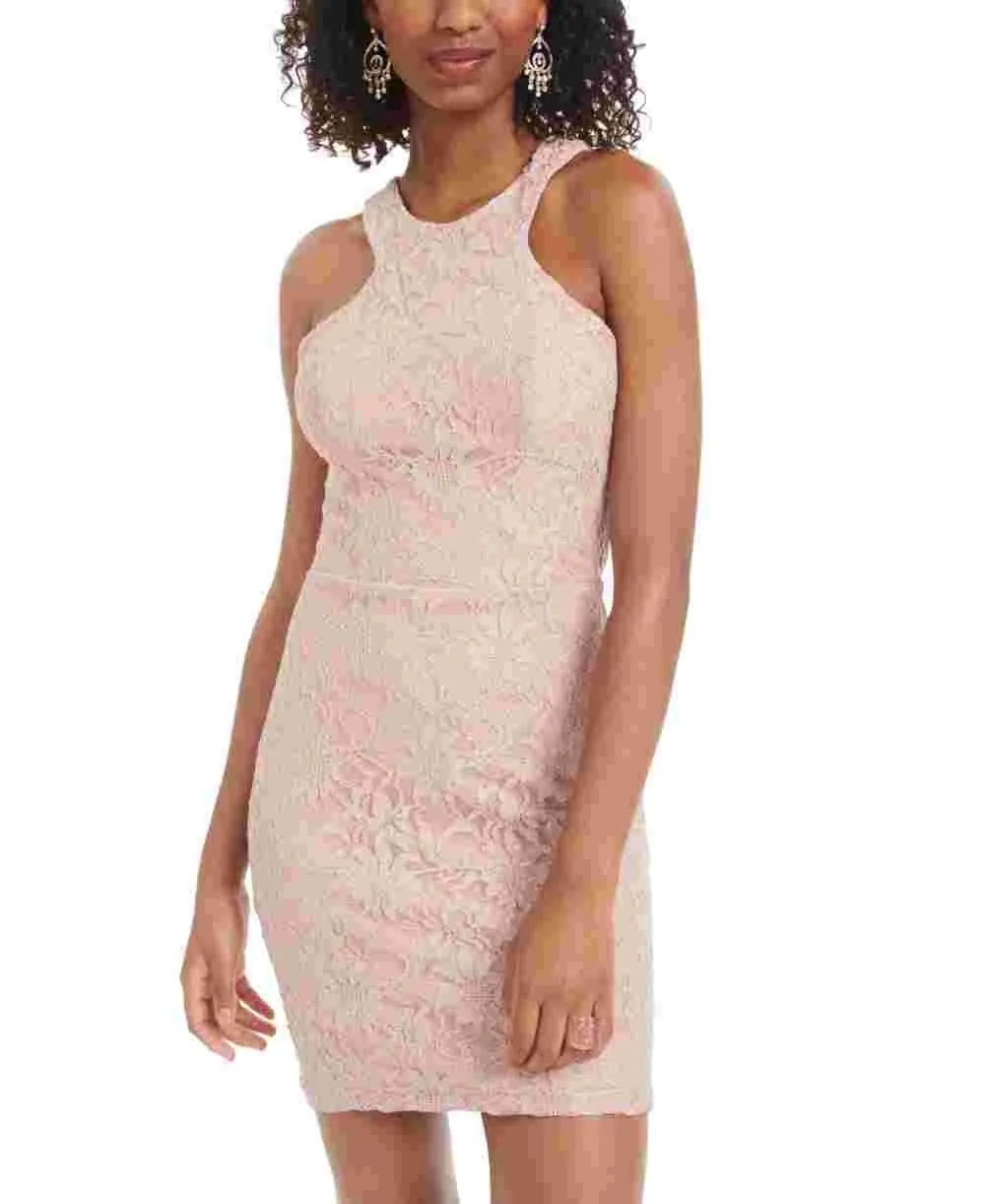 City Studios Women's Embroidered Cut Out Sleeveless Halter Short Body Con Cocktail Dress Pink Size 3 sold by Ruumur