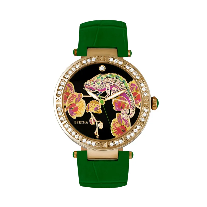 Bertha Camilla Mother-Of-Pearl Leather-Band Watch - Green sold by Ruumur