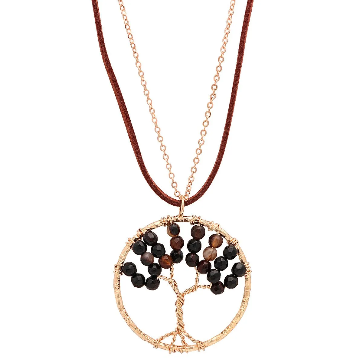 SteelTime Women's Brass Black Agate Tree Of Life Necklace With Brown Velvet sold by Ruumur product image thumbnail 2