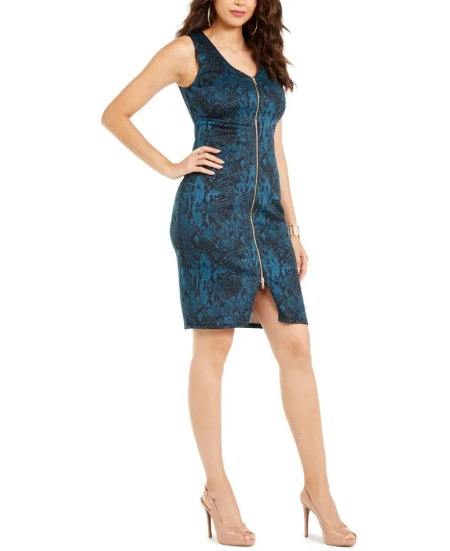 Thalia Sodi Women's Snake Print Zip Front Sleeveless Scuba Dress Blue Size X-Small sold by Ruumur