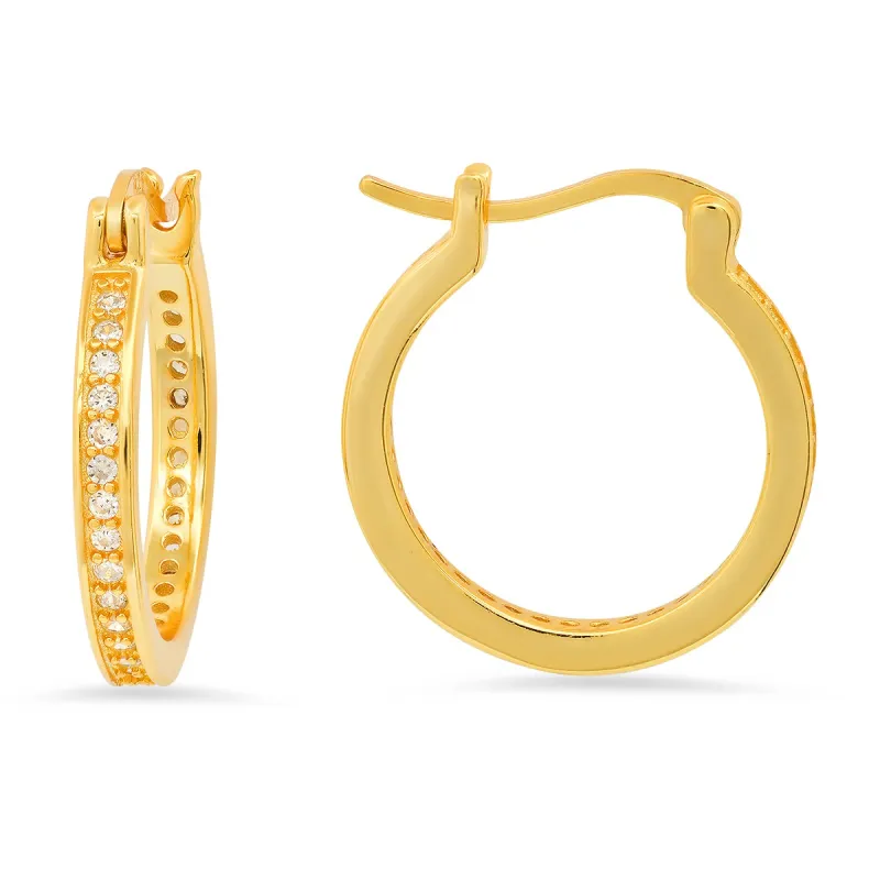 14k Yellow Gold Over Silver CZ Inside Out 20mm Hoop Earrings made by Ruumur