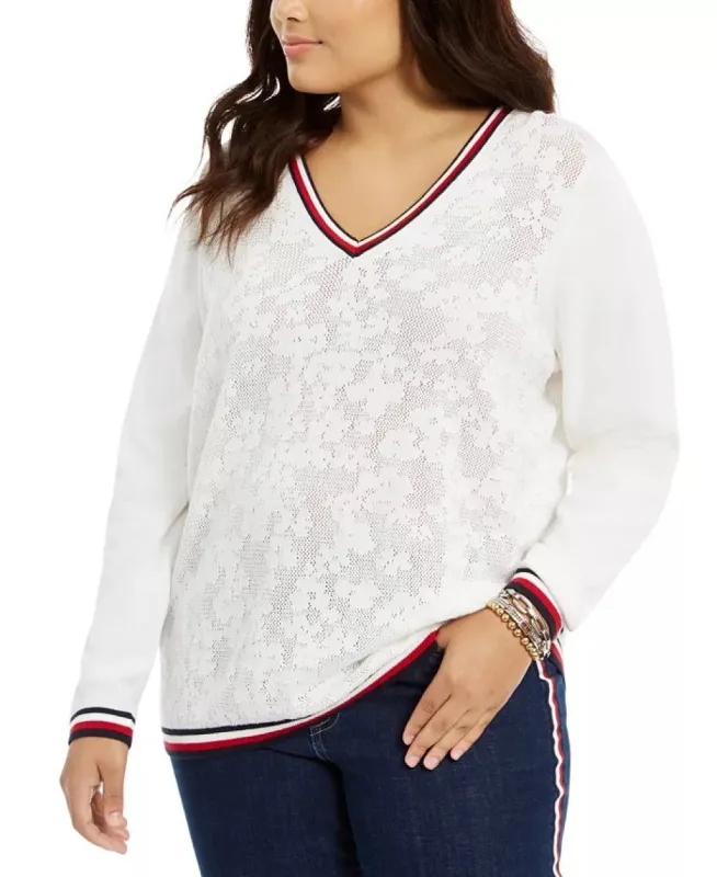 Tommy Hilfiger Women's  Pointelle Sweater White Size 0X sold by Ruumur