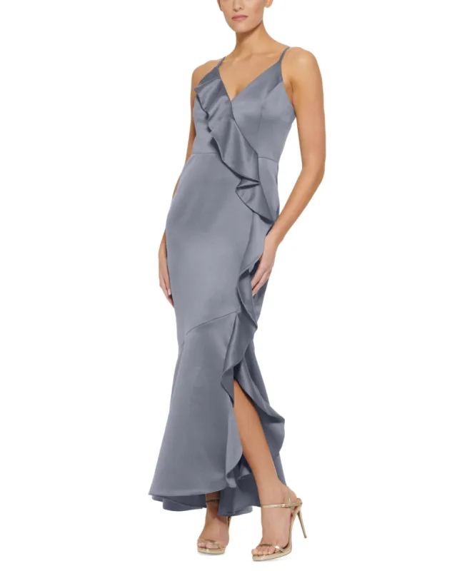 DKNY Women's Ruffled Satin Gown Blue Size 2 sold by Ruumur