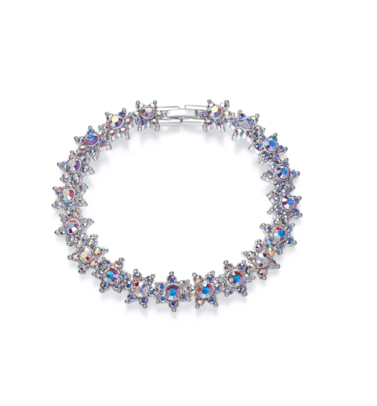 Aurora Borealis Swarovski Crystal Floral Bracelet sold by Ruumur
