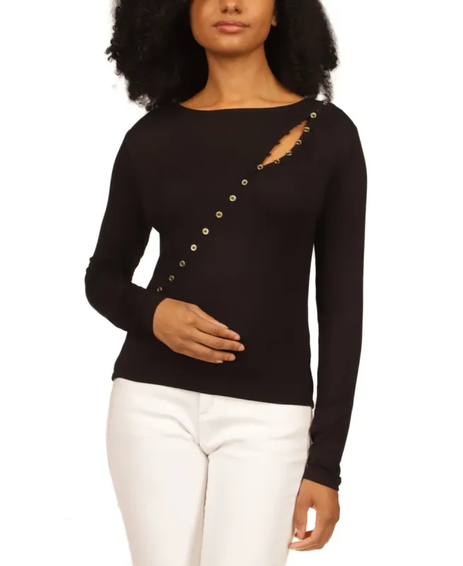 Michael Kors Women's Asymmetrical Button Front Knit Top Black sold by Ruumur