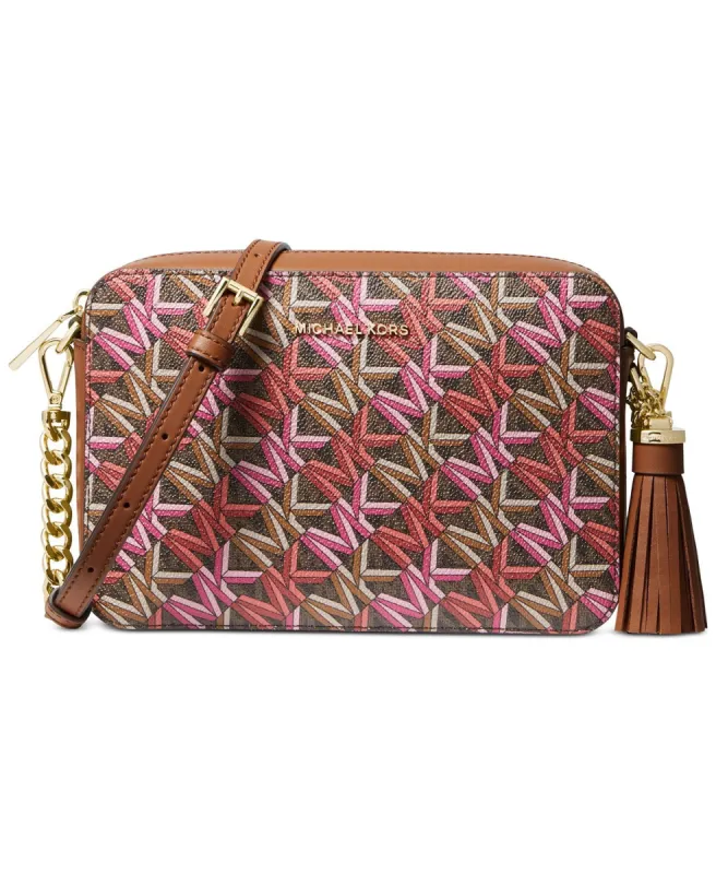 Michael Kors Women's Brown Multi Jet Set Signature Camera Crossbody Bag sold by Ruumur