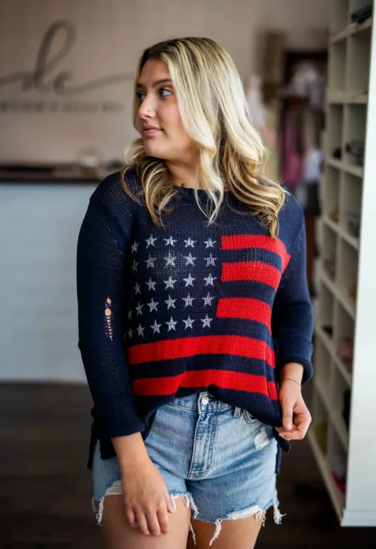 FLAG DISTRESSED COTTON CREW sold by Ruumur