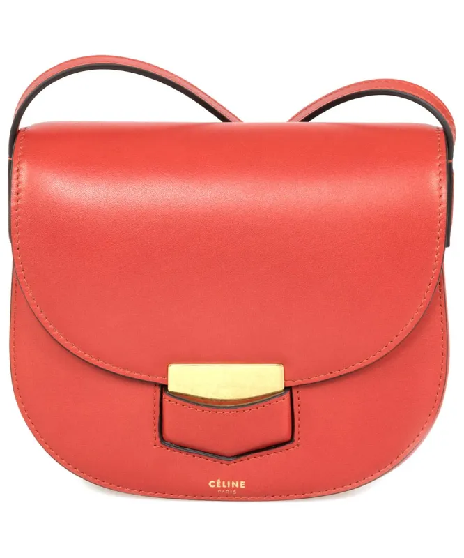 Celine Trotteur Small Red Calfskin Leather Crossbody Handbag made by Ruumur