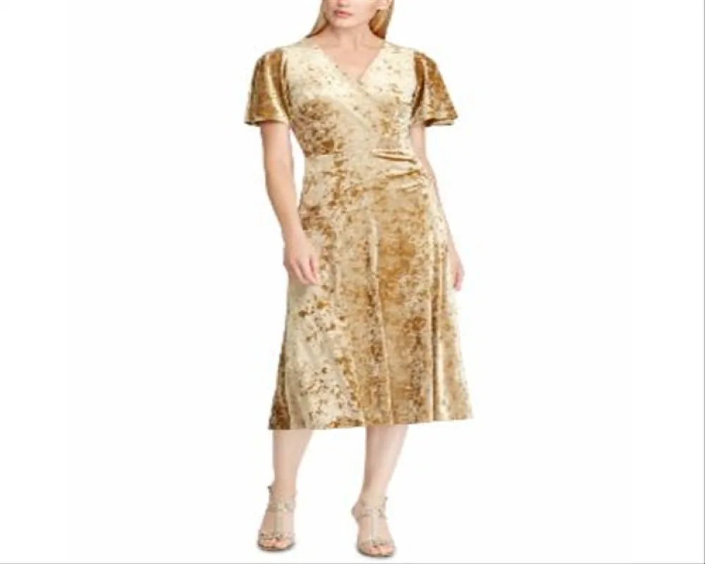 Ralph Lauren Women's Velvet Surplice Dress Yellow Size 18 sold by Ruumur