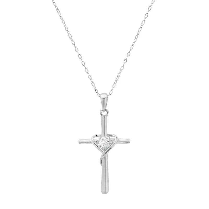 Sterling Silver CZ Cross Heart Pendant sold by Ruumur