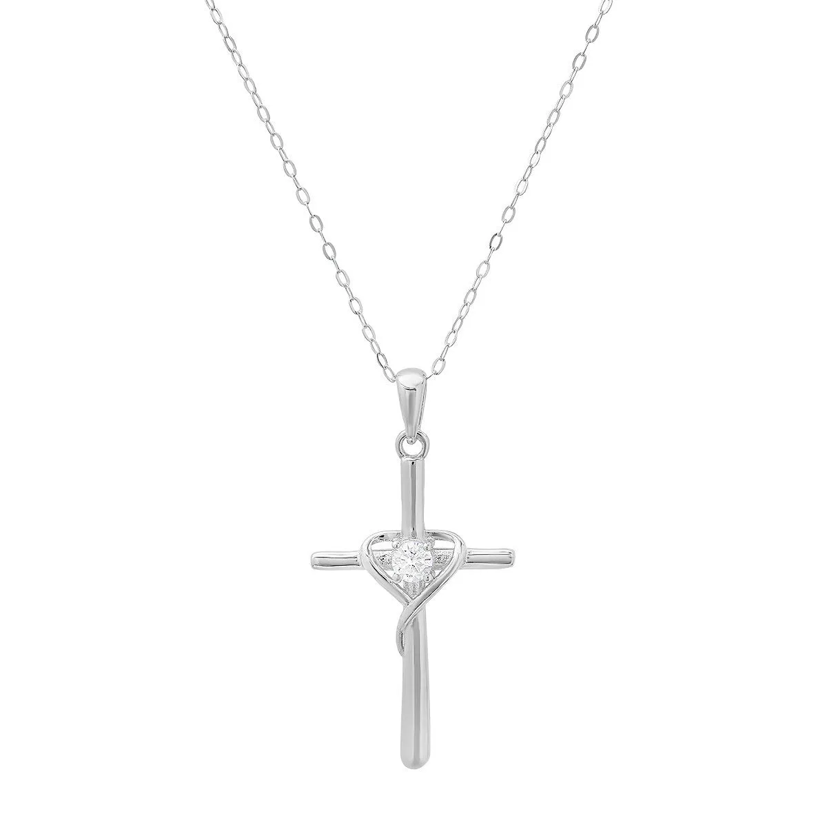Sterling Silver CZ Cross Heart Pendant sold by Ruumur