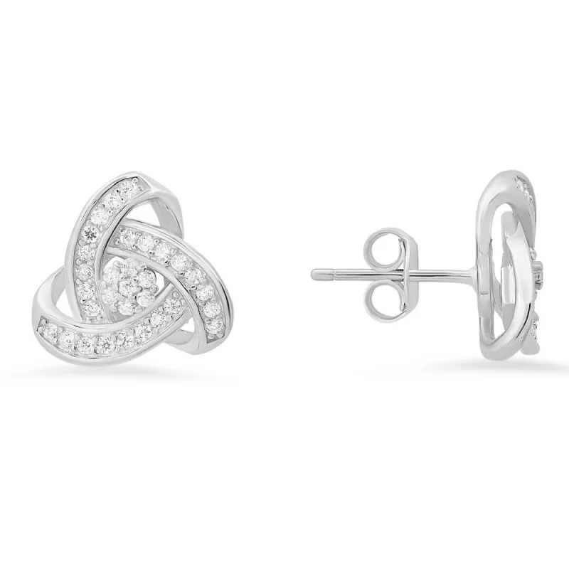 Sterling Silver CZ Trinity Love Knot Stud Earrings sold by Ruumur