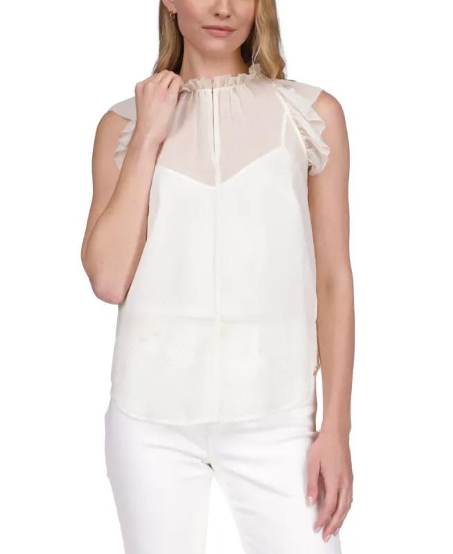Michael Kors Women's Dewdrop Ruffled Top White Size Medium sold by Ruumur