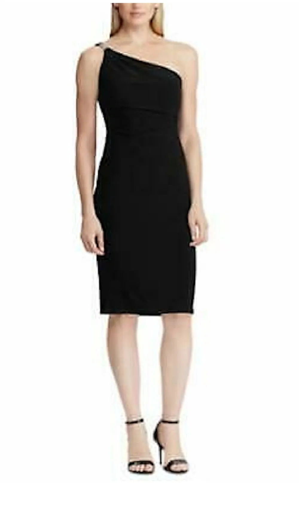 Ralph Lauren Women's Black Embellished Sleeveless Asymmetrical Neckline Below The Knee Body Con Cocktail Dress Black Size 8 sold by Ruumur