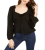 Ash & Violet Women's Solid Cinch Front Top Black sold by Ruumur