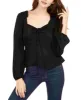 Ash & Violet Women's Solid Cinch Front Top Black sold by Ruumur