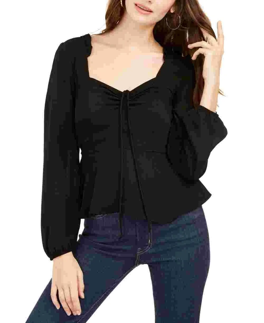 Ash & Violet Women's Solid Cinch Front Top Black sold by Ruumur product image thumbnail 4