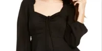 Ash & Violet Women's Solid Cinch Front Top Black sold by Ruumur