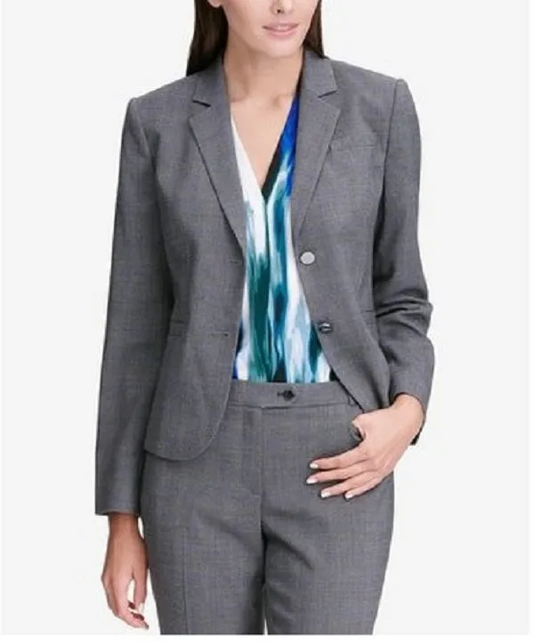 Calvin Klein Women's Glen Plaid Two-Button Jacket Silver Size 6 sold by Ruumur