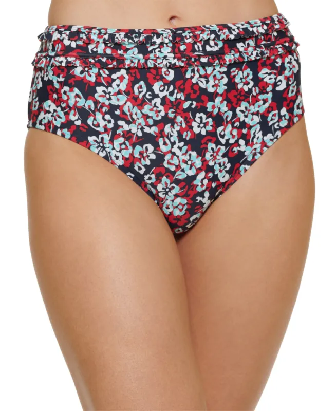 Tommy Hilfiger Women's Floral-Print High-Waist Bikini Bottoms Swimsuit Blue sold by Ruumur