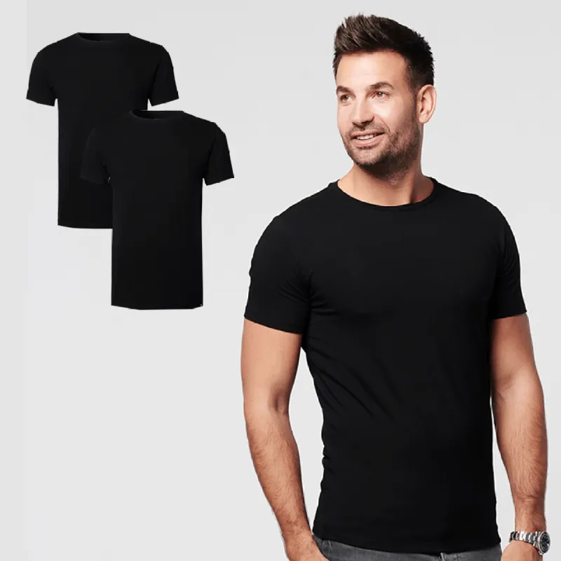 T-shirt Black Round Neck Men | 2-pack | Slim Fit sold by SKOT Fashion
