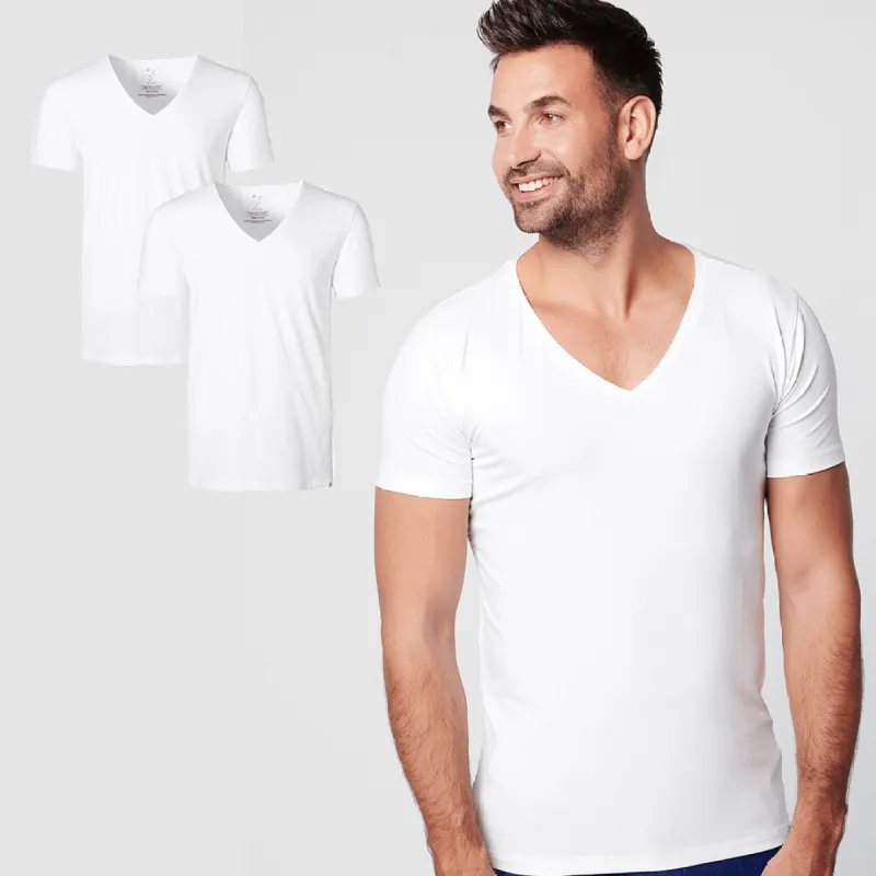 T-shirt White Deep V-neck Men | 2-pack | Slim Fit sold by SKOT Fashion