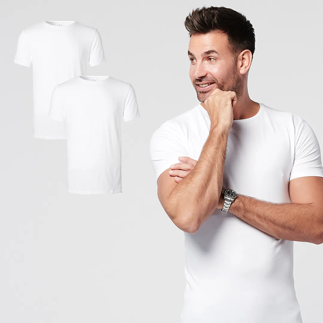 T-shirt White Round Neck Men | 2-pack | Slim Fit sold by SKOT Fashion