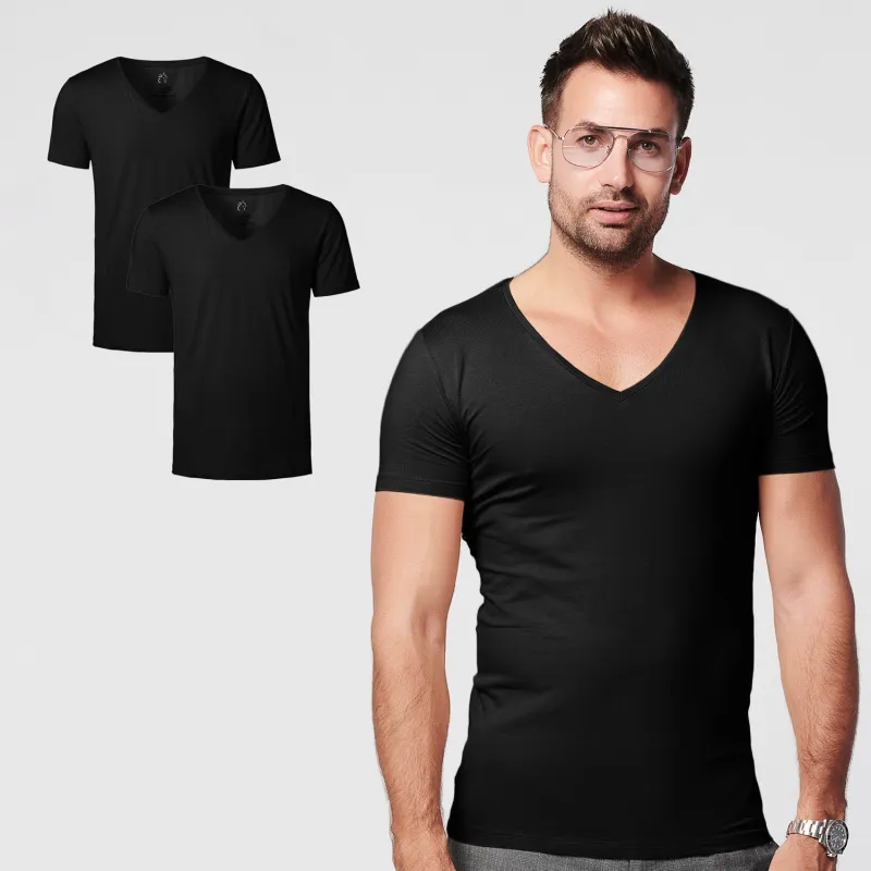 T-shirt Black Deep V-neck Men | 2-pack | Slim Fit sold by SKOT Fashion
