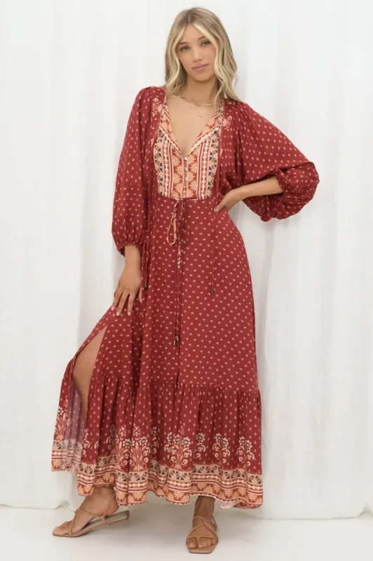 Arville Maxi Dress: A-Line Dress with Neck Tie & Pull Tie Waist sold by Salty Crush