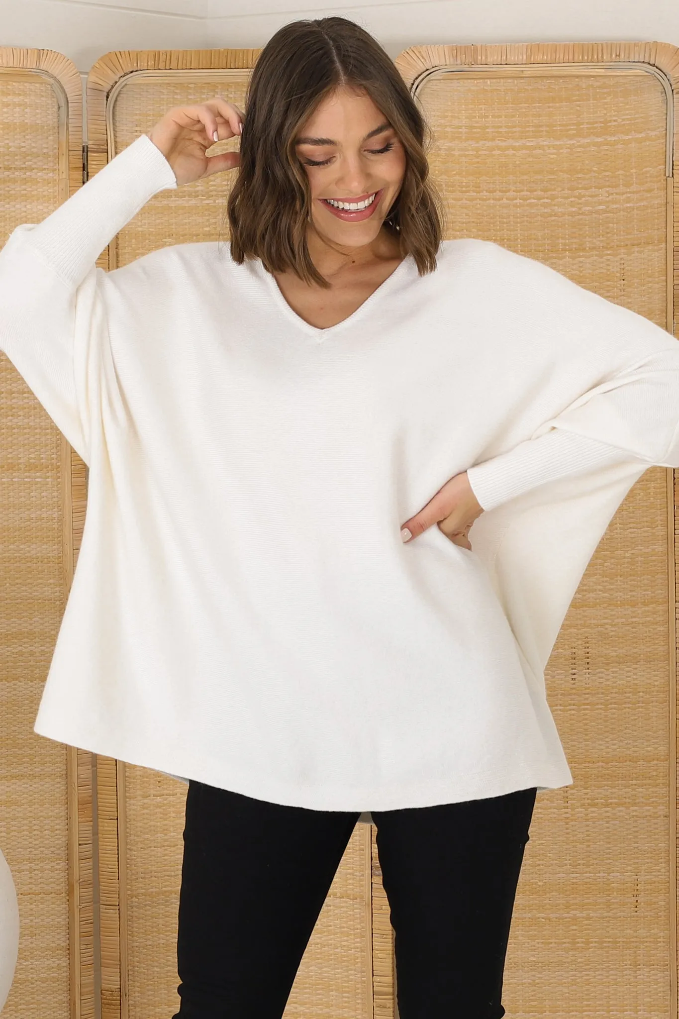 Pier Jumper - Oversized Batwing Knit Jumper in Cream sold by Salty Crush product image thumbnail 4