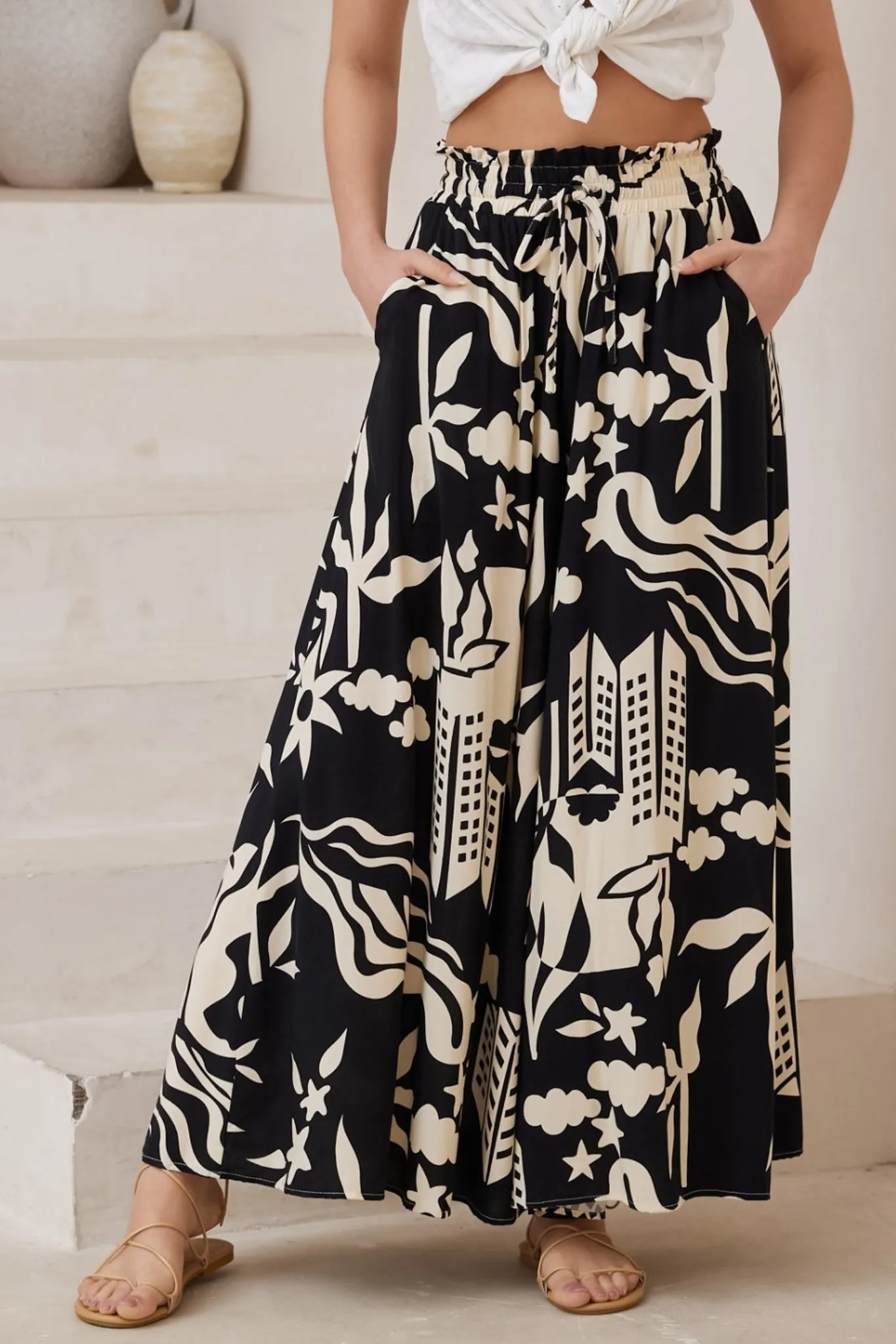 Mezza Pants - Paper Bag High Waisted Wide Leg Pant in Salt Lake Print sold by Salty Crush product image thumbnail 3