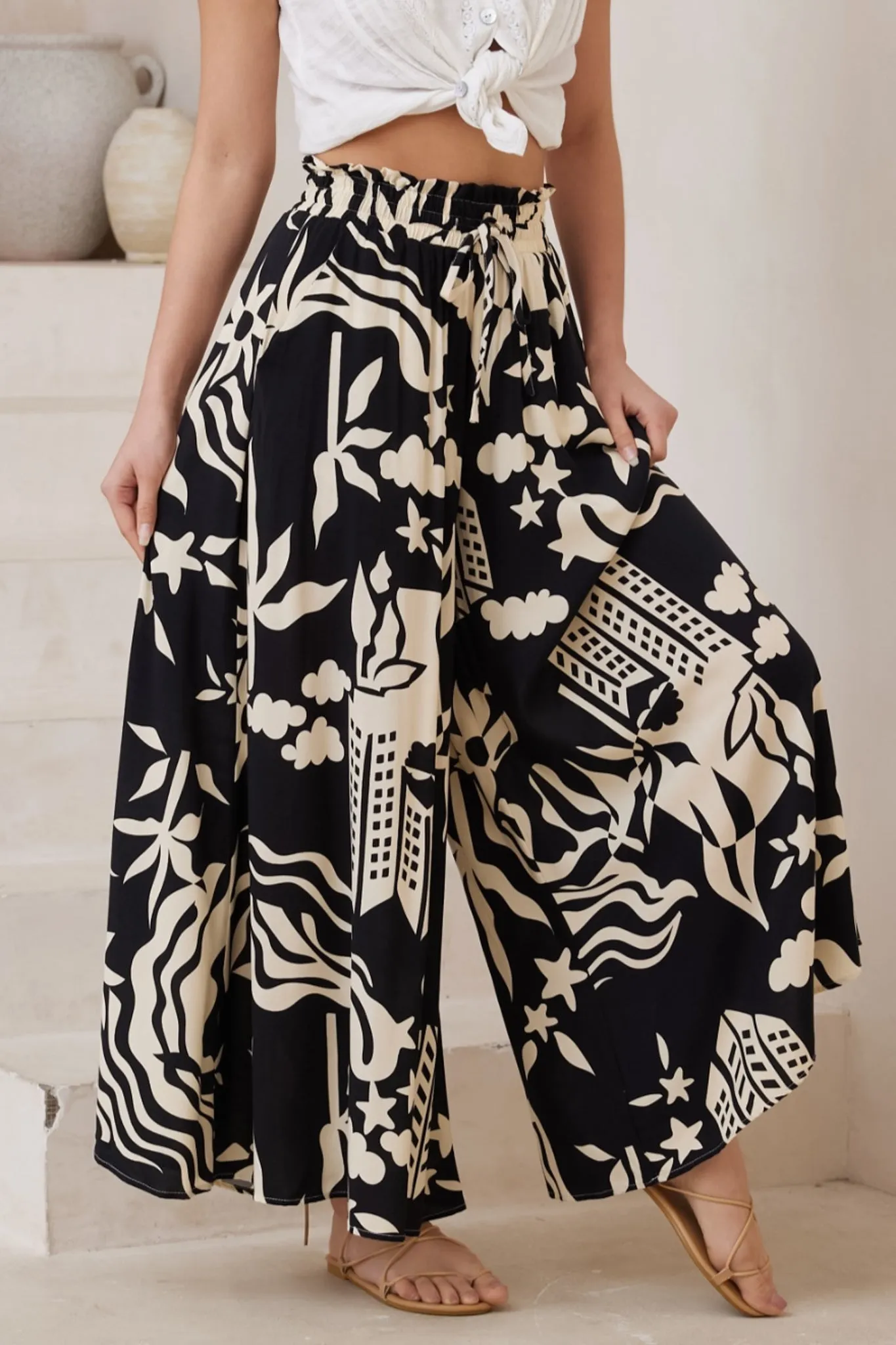 Mezza Pants - Paper Bag High Waisted Wide Leg Pant in Salt Lake Print sold by Salty Crush product image thumbnail 4