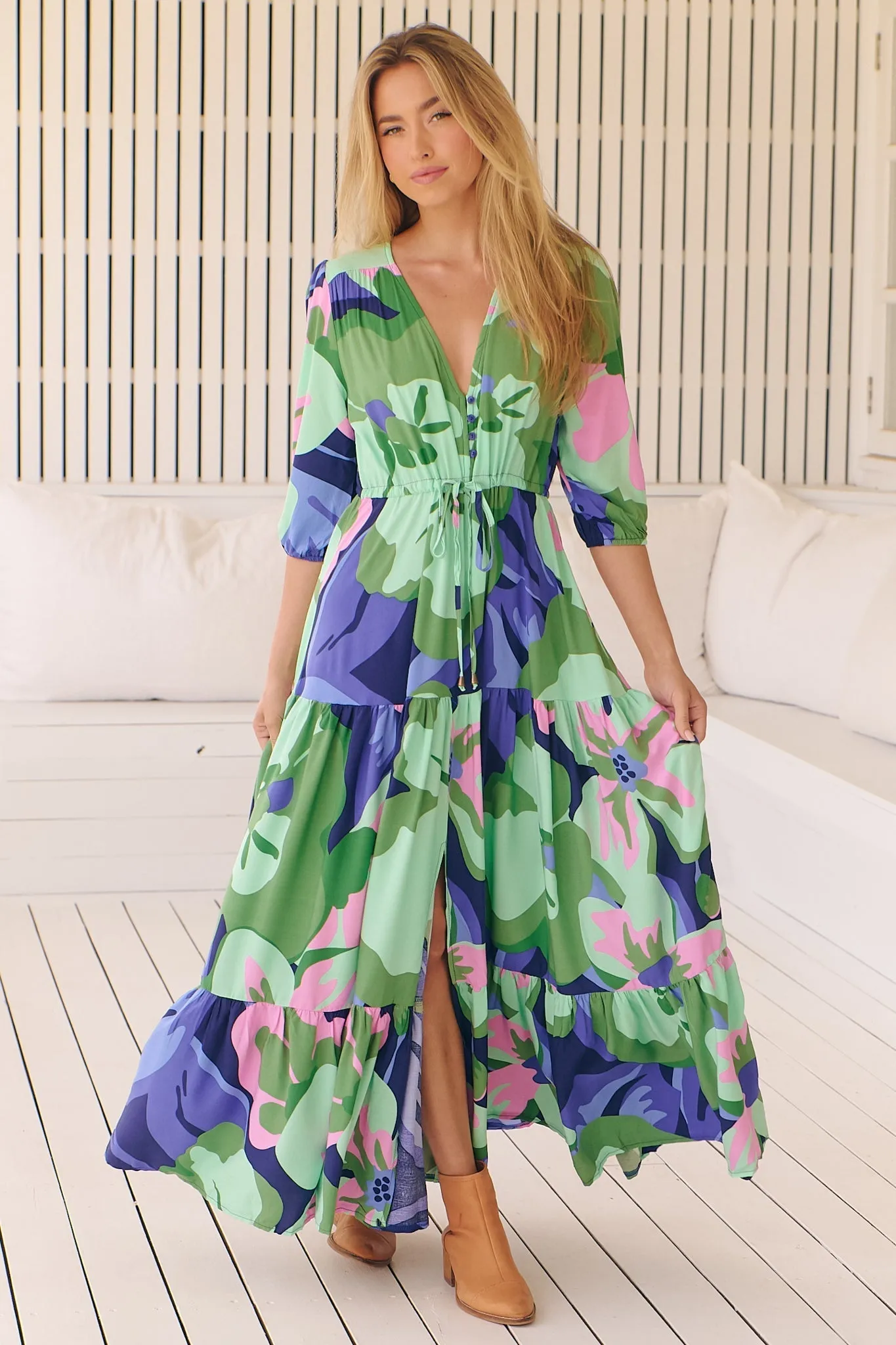 JAASE - Tessa Maxi Dress: A Line Pull Tie Waist Dress in Kalm Print sold by Salty Crush product image thumbnail 2