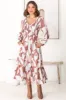 Elias Midi Dress - Shirred Elasticated Bodice A Line Dress with Long Sleeves in Azira Fawn sold by Salty Crush