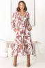 Elias Midi Dress - Shirred Elasticated Bodice A Line Dress with Long Sleeves in Azira Fawn sold by Salty Crush