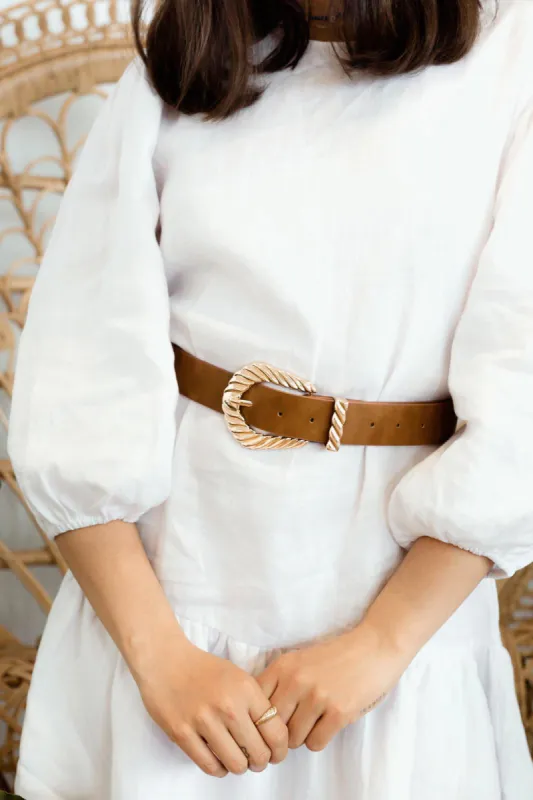 Amelie Twist Buckle Belt - Tan sold by Salty Crush