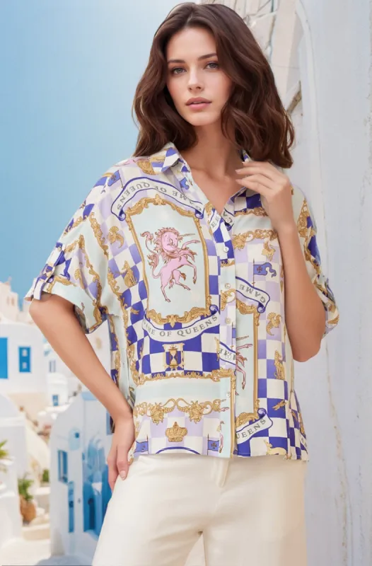 Dion Shirt - Collared Button Down Shirt in Estella Print sold by Salty Crush