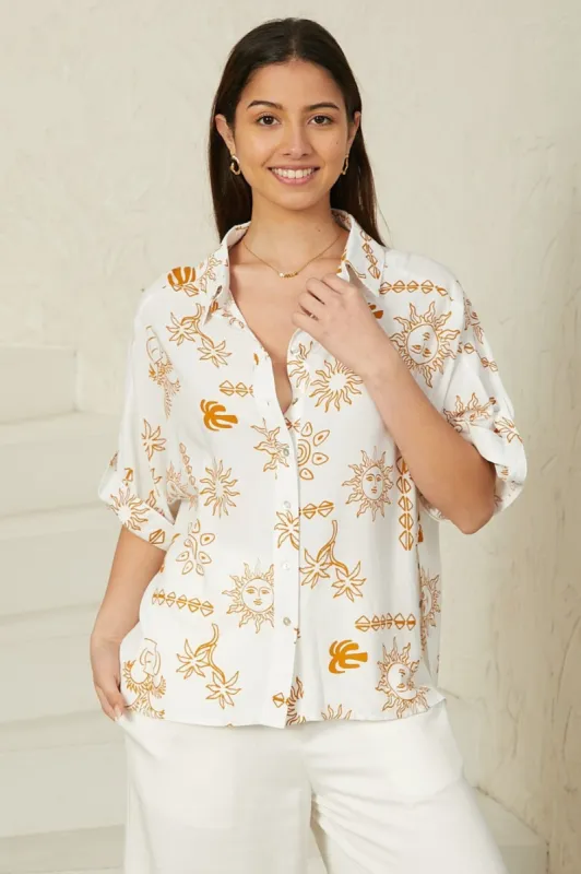 Dion Shirt - Collared Button Down Shirt in Sol Print sold by Salty Crush