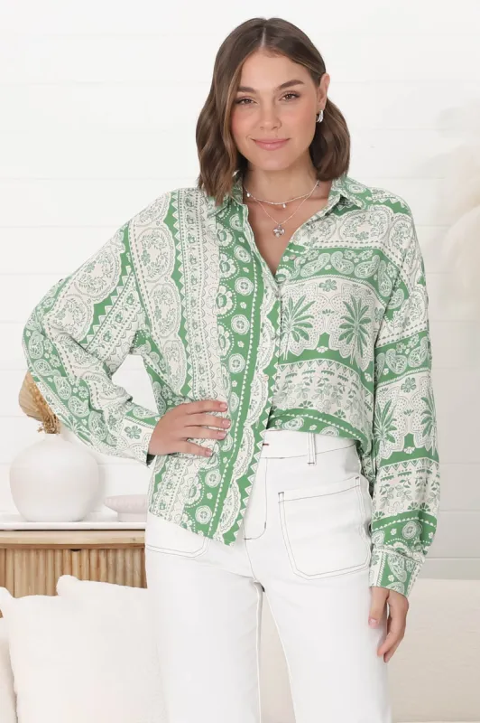 Billi Shirt  - Long Sleeve Button Down in Adilla Print sold by Salty Crush