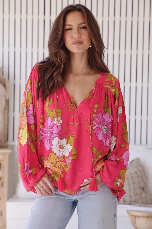 JAASE - Rue Top: V Neck Smock Top with Crochet Trim in Timeless Print sold by Salty Crush