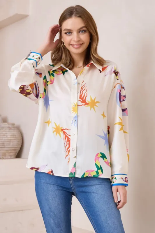 Billi Shirt  - Long Sleeve Button Down in Leanne Print sold by Salty Crush