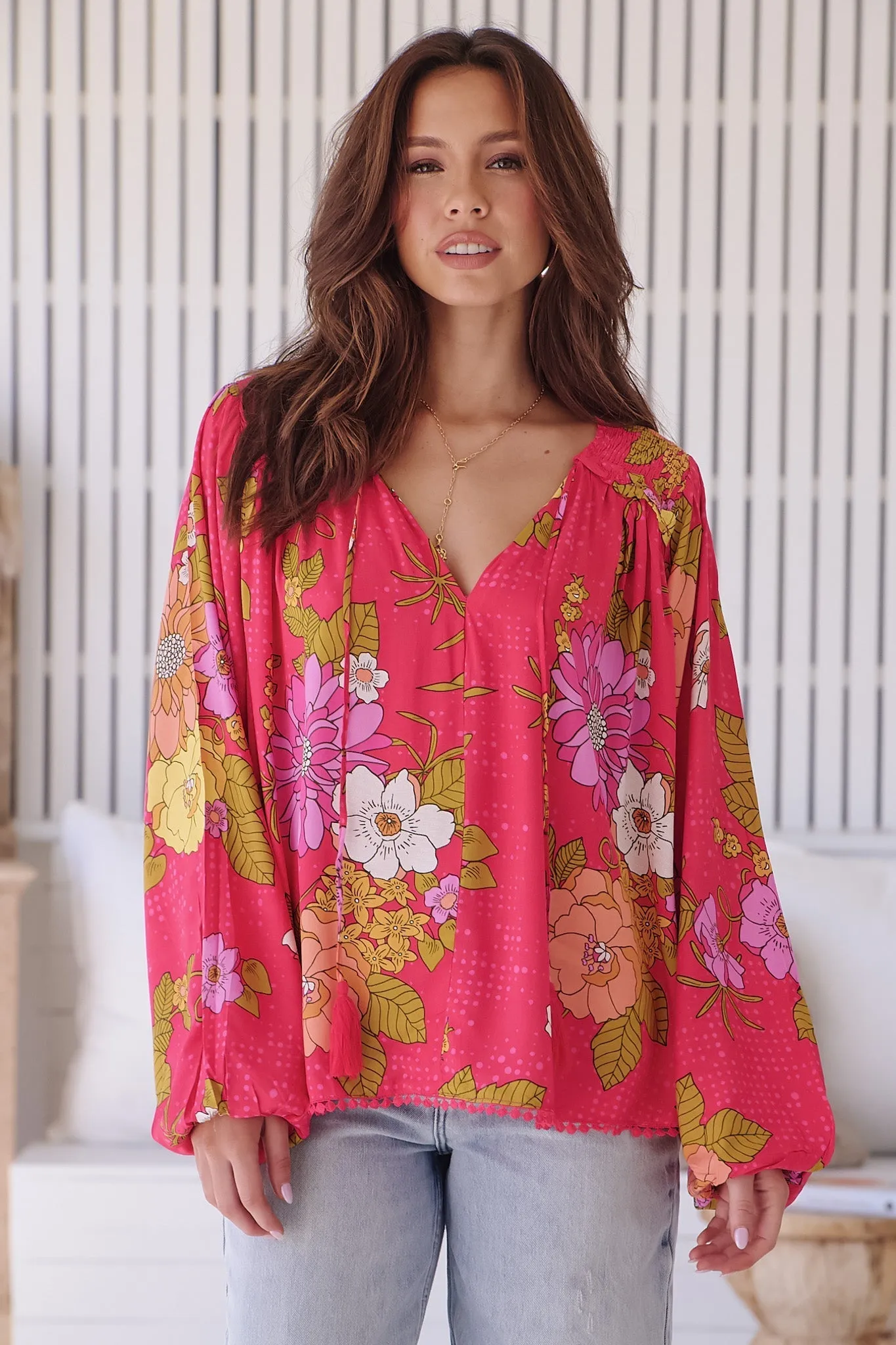 JAASE - Rue Top: V Neck Smock Top with Crochet Trim in Timeless Print sold by Salty Crush product image thumbnail 2