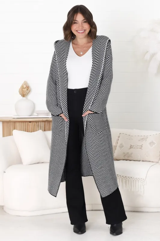 Marshall Cardigan - Hooded Herringbone Open Knit Cardigan in Black sold by Salty Crush