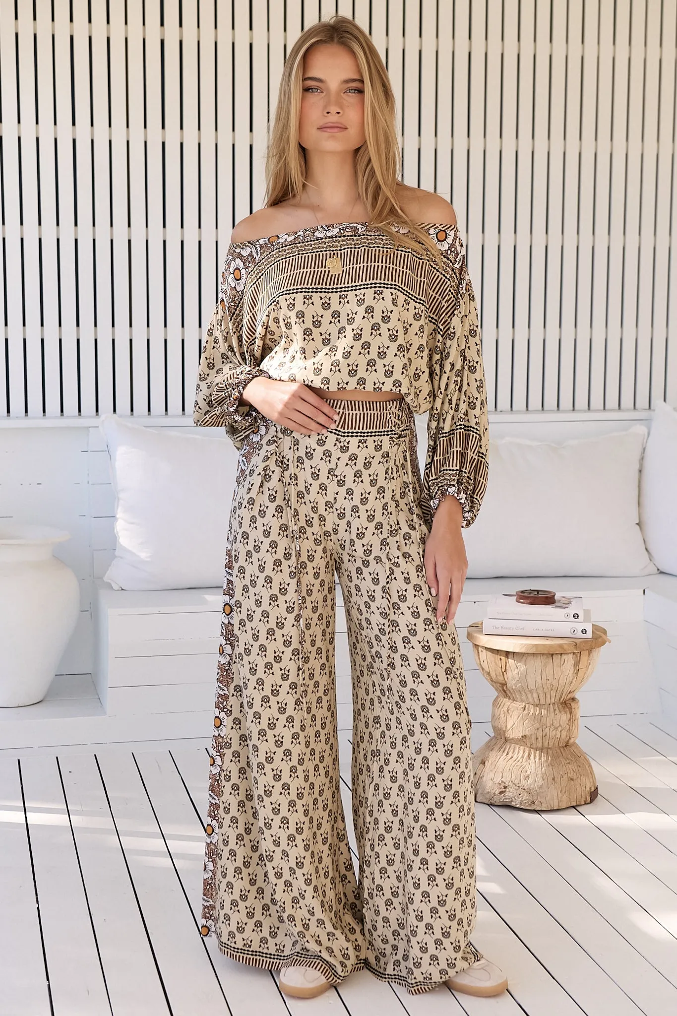 JAASE - Opal Pants: High Waisted Wide Leg Pants in Louella Print sold by Salty Crush product image thumbnail 4