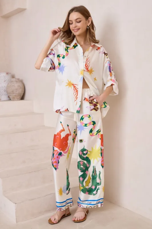 Giani Pants - Highwaisted Silk Look Straight Leg Pants in Leanne Print sold by Salty Crush