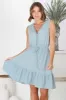 Cia Linen Mini Dress - Sleeveless Crochet Lattice Detail Pull Tie Waist Dress in Sky Blue sold by Salty Crush