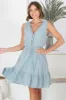 Cia Linen Mini Dress - Sleeveless Crochet Lattice Detail Pull Tie Waist Dress in Sky Blue sold by Salty Crush
