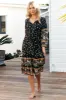 Olly Midi Dress: V Neck Pull in Waist Tie Tiered Dress in Eternity Print sold by Salty Crush