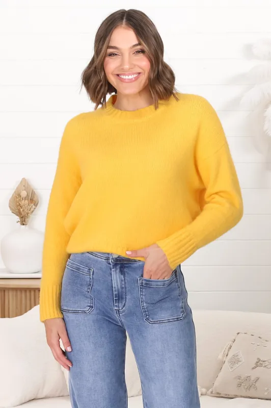 Sammy Jumper - Crew Neck Ribbed Shark Bite Hemline Jumper in Yellow sold by Salty Crush