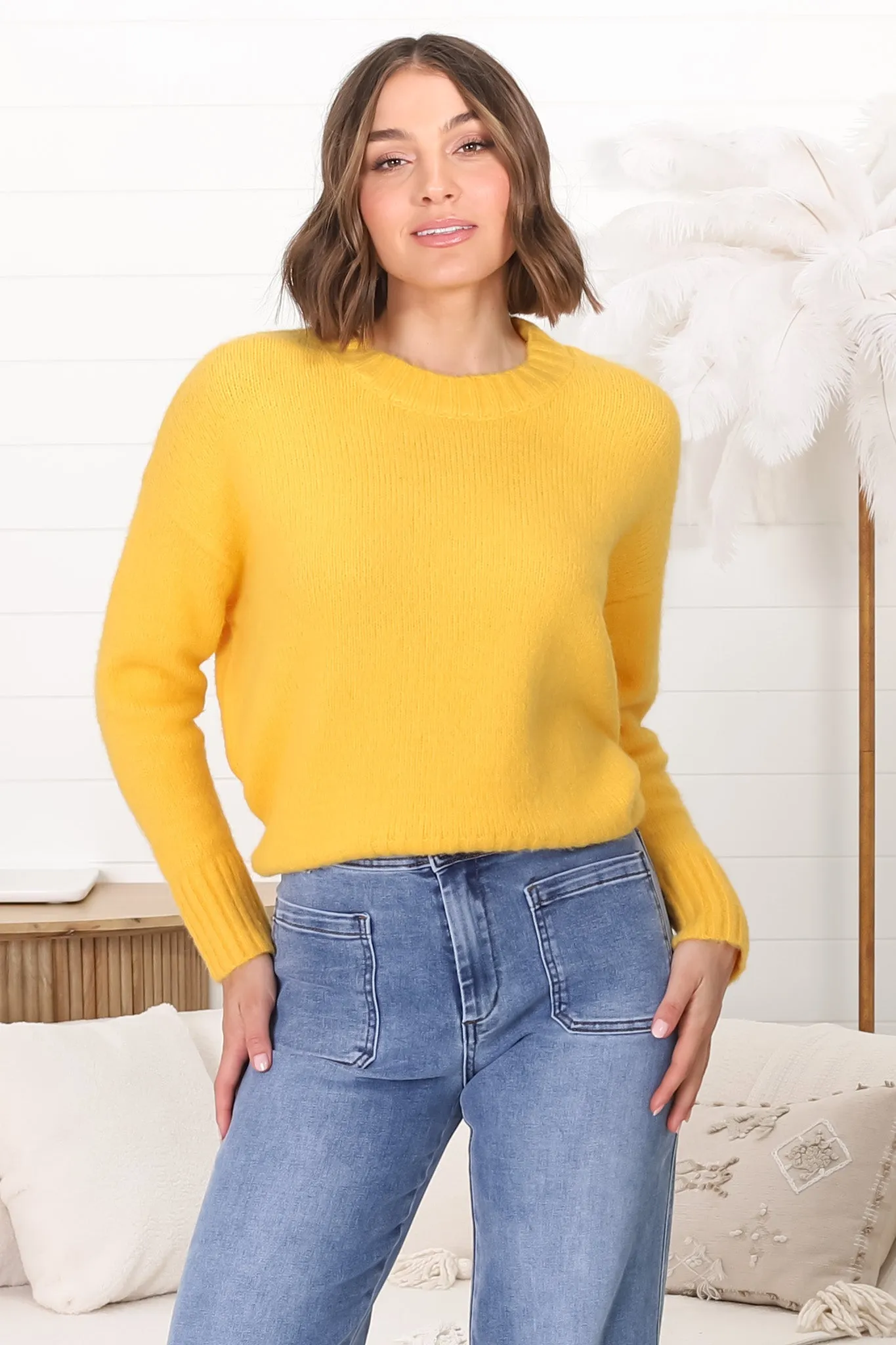 Sammy Jumper - Crew Neck Ribbed Shark Bite Hemline Jumper in Yellow sold by Salty Crush product image thumbnail 2
